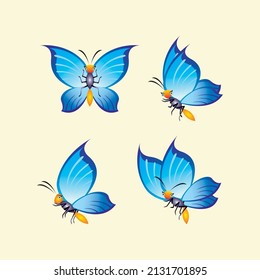 Attractive cute blue Butterfly icon for your mascot or complementary design, Vector.