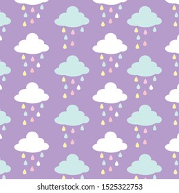 Attractive, cute children`s background with clouds and colorful rain