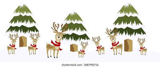 Atractivo y lindo patrón navideño de vectores de nieve con renos. Este icono puede utilizarse para saludos de Navidad, invierno, diciembre, nieve, salvaje, animales, jungla, ciervo, temas y conceptos de renos.