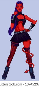 Attractive demoness in red