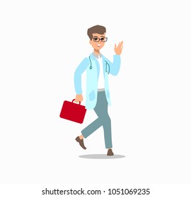 Attractive doctor. Funny character design. Cartoon illustration. Healthcare. Female medic personage.