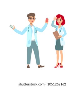 Attractive doctor. Funny character design. Cartoon illustration. Healthcare. Female medic personage.