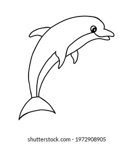 An attractive dolphin on a white background, doodle.Vector dolphin can be used in textiles, beach designs.