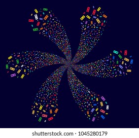 Attractive Emergency Exit curl abstract flower on a dark background. Hypnotic cycle composed from scatter emergency exit objects.