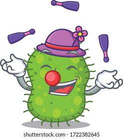 An attractive escherichia cartoon design style playing juggling