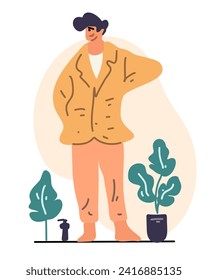 Attractive fashionable young man, vector illustration in cartoon style