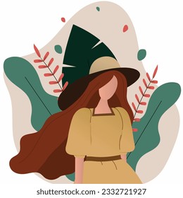 Attractive and fashionable young woman. Isolated girl character concept in shy pose. Vector illustration.