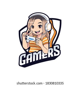 Attractive female gamer character esport logo template