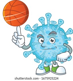 Dibujo del coronavirus de la fiebre atractiva con baloncesto