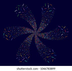 Attractive Firecracker exploding flower with six petals on a dark background. Impressive cycle designed from scatter firecracker objects.