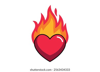 Attractive Flaming Red Heart Vector Ideal for Wedding Invitations, Flaming Heart, Red Heart, Love Symbols, Love Graphics, Romantic Vector, Romantic Artwork, Motivation, Sign, Affection, Emotion
