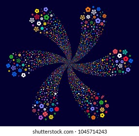 Attractive Flower exploding flower shape on a dark background. Impressive cluster designed from randomized flower symbols.