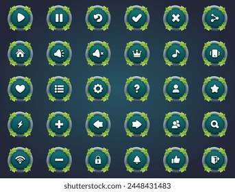 Atractivos Botones de juego turquesa Botones de piedra redonda en diseños de borde de hojas únicas estilo de dibujos animados