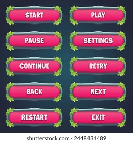 Attractive game pink stone buttons with editable text effect in unique leaves border designs