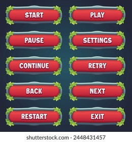 Attractive game red stone buttons with editable text effect in unique leaves border designs