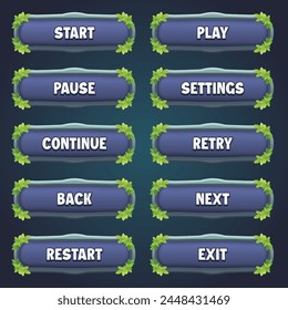 Attractive game silver stone buttons with editable text effect in unique leaves border designs