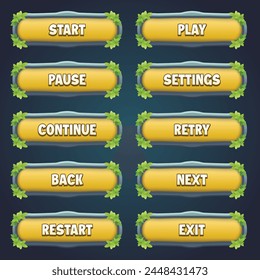 Attractive game yellow stone buttons with editable text effect in unique leaves border designs