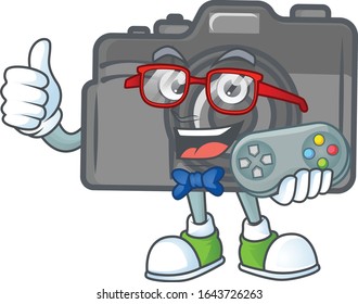 An attractive gamer digital camera cartoon character design