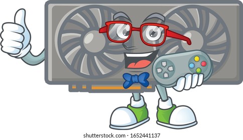 An attractive gamer gaming VGA card cartoon character design
