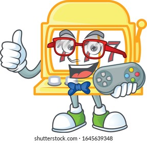 An attractive gamer golden slot machine cartoon character design