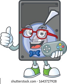 An attractive gamer hard disk cartoon character design