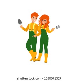 Attractive gardener. Funny character design. Cartoon illustration. Garden care concept creator. groundskeepers personage.