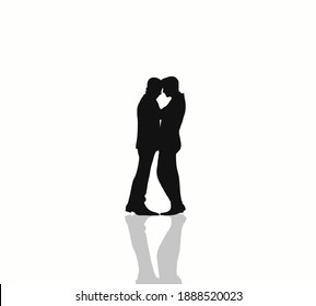 Attractive Gay couples silhouette hugging looking each other and kissing in the room on white background Homosexual concept.