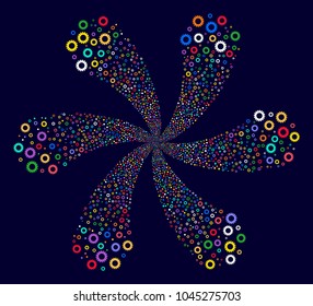 Attractive Gear swirl motion on a dark background. Suggestive twirl designed from random gear items.