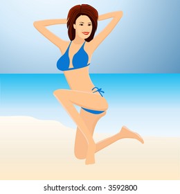 Attractive Girl on beach - vector