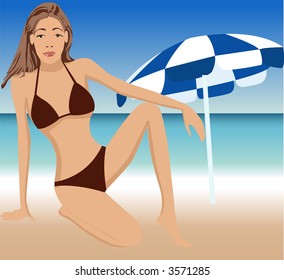 Attractive girl on exotic summer beach - vector