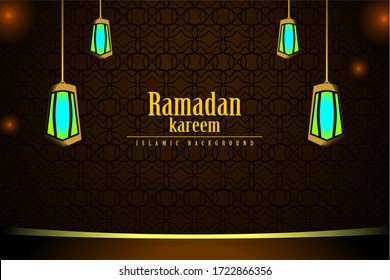 Attractive golden islamic lanterns eid festival background