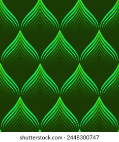 Attractive green petal seamless pattern on a dark background. Vector pattern for packaging and stylish background