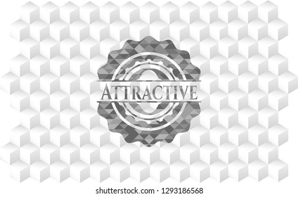 Attractive grey badge with geometric cube white background