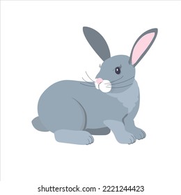 An attractive grey rabbit highlighted on a white background. Designer rabbit graphics for printing on invitations, holiday posters. Easter bunny. Vector.