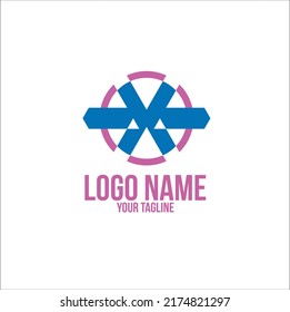 Attractive high protection round logo in blue and red color.