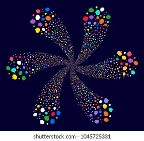 Attractive Hint cycle flower shape on a dark background. Suggestive cluster designed from scattered hint symbols.