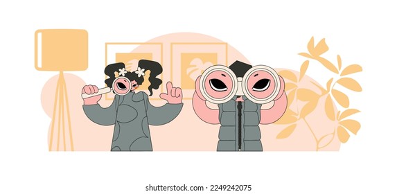 Attractive HR team holding binoculars and magnifier. Committed to attracting the best and brightest in the industry.
