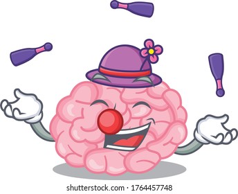 An attractive human brain cartoon design style playing juggling