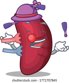 An attractive human spleen cartoon design style playing juggling