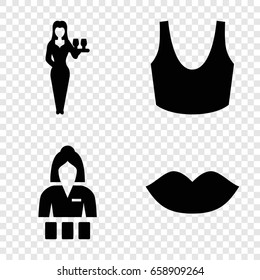 Attractive icons set. set of 4 attractive filled icons such as lips, casino girl