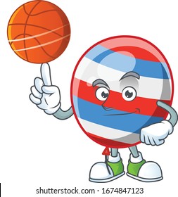 Attractive independence day balloon cartoon design with basketball