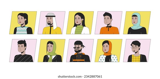 Attractive indian people flat color cartoon avatar icons bundle. Editable 2D user portraits linear illustrations. Isolated vector face profile cliparts. Userpic collection, people head and shoulders
