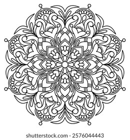 attractive and intricate mandala design for coloring book page , creative and beautiful mandala art for wall art and henna design
