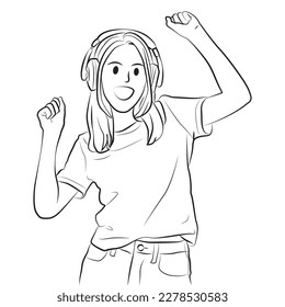 attractive joyful girl dancing listening music
