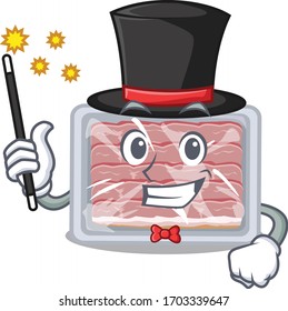 An attractive Magician of frozen smoked bacon cartoon design