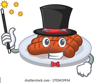 An attractive Magician of grilled sausage cartoon design