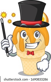 An attractive Magician of orange ice cream cartoon design