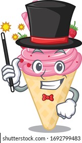 An attractive Magician of strawberry ice cream cartoon design