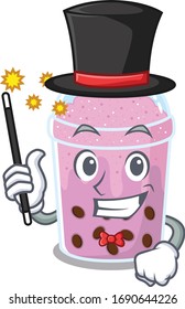 An attractive Magician of taro bubble tea cartoon design