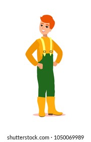 Attractive male gardener. Funny character design. Cartoon illustration. Garden care concept creator. Man grounds keeper personage.